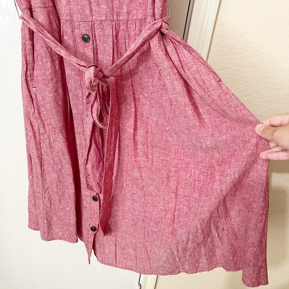 [CJ Banks] Linen Blend Swing Dress Red Waist Tie Casual Teacher Brunch Size 18 - Picture 7 of 11